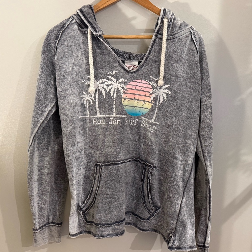 Ron Jon Grey Hoodie with Pastel Sunset Graphic